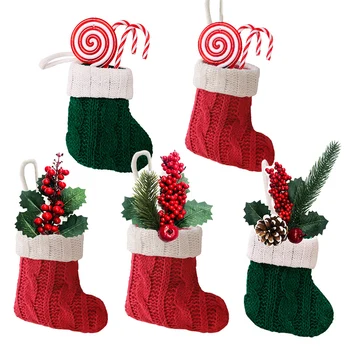 1 шт. Рождественские вязаные носки, подвесные мини-носки на Рождественскую елку, искусственная ветка красной ягоды для украшений Navidad, подарки Noel