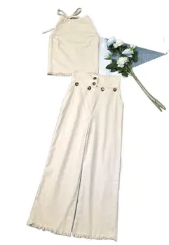2023 Женская одежда Новый короткий топ с кисточками, Широкие брюки, костюм 0811