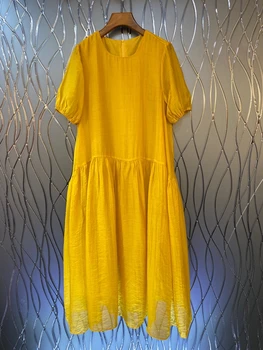 2023 новая женская мода короткий рукав круглый вырез прямой свободный большой маятник однотонное длинное платье платье 0615