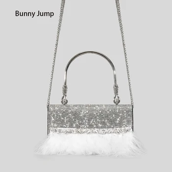 2023 Новая сумка со стразами из страусиных волос, женская усовершенствованная сумка с бриллиантами, инкрустированная бриллиантами из норковой шерсти, сумка через плечо на одно плечо