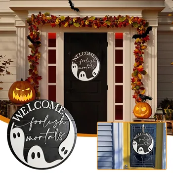 3D-знак приветствия в стиле ужасов для входной двери, Украшение Венком на Хэллоуин, Праздничная табличка, Венок, Декор для дома, Круглый дверной проем