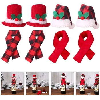 4 Комплекта Рождественской бутылки, Маленькие Шляпы Санта-Клауса, мини-поделки, декор, шарф, шапки, украшения для крышек