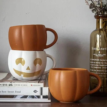550 мл Чашка с тыквой на Хэллоуин, креативные керамические кружки, ретро-готические чашки, чашки с ручкой, Кружка для молока и кофе на День Благодарения, подарок на Хэллоуин