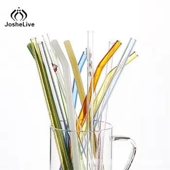 8 Цветов Прозрачные стеклянные соломинки для смузи коктейлей соломинки для питья Многоразовые Удобные соломинки для кухни, бара, аксессуаров для напитков