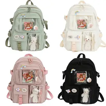 Kawaii Back, 4 цвета, школьная сумка большой емкости для девочек с булавкой и милыми аксессуарами, школьные офисные походные модные сумки для книг