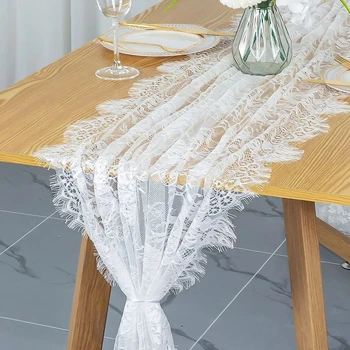 koronkowy bieżnik Vintage biały/czarny haftowany kwiaty na ślub dekoracje stołu do jadalni obrus na przyjęcie weselne