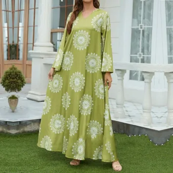 Абая Дубай Ид Мусульманское Длинное Платье Для Женщин Турецкая Мода Бусы Зеленый Халат Исламский Кафтан Арабский Женский Джилбаб Африканские Платья