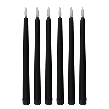 Беспламенные свечи в виде черного конуса - 11 дюймов (около 27,9 см), 6 штук, питание от аккумулятора, светодиодная вспышка с фитилем, настройка времени