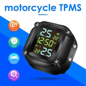Беспроводной TPMS Датчик сигнализации температуры шин мотоцикла, Зарядка через USB, ЖК-дисплей, Система контроля давления в шинах, Внешний датчик