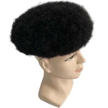 Бразильская натуральная замена человеческих волос # 1 Черный, как смоль, парик из афро-швейцарского кружева с корнем 4 мм 8x10 для чернокожих мужчин