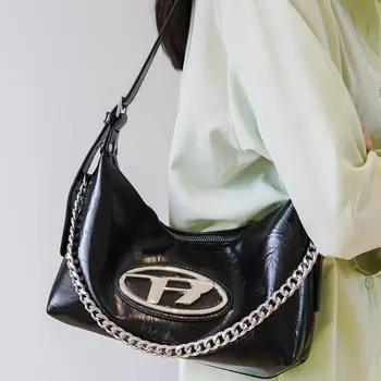 Брендовая дизайнерская женская сумка через плечо из искусственной кожи, повседневная сумка через плечо с металлической цепочкой и буквами, сумка для бродяг