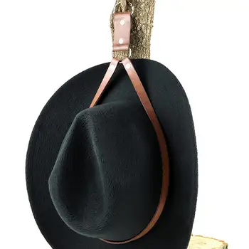 Веревка для вешалки для ковбойских шляп Веревка для хранения Ковбойских шляп Из искусственной коричневой кожи Настенный Стеллаж для хранения с металлической пряжкой из хромированного сплава Главная