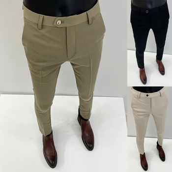 Весенний эластичный Удобный комплект брюк, мужские простые облегающие деловые брюки для джентльмена, уличная одежда, высококачественные комплекты брюк