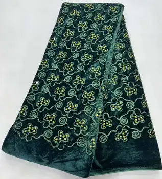 Вечернее платье Deluxe Edition, бархатная ткань с 3D зелеными золотыми блестками, Нигерийская свадебная кружевная ткань, высококачественное французское кружевное платье из кружевной ткани