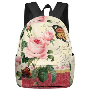Винтажное растение, цветок, Бабочка, Розовый Модный Женский рюкзак, сумки для книг для девочек, Рюкзаки для ноутбуков, школьный рюкзак для путешествий