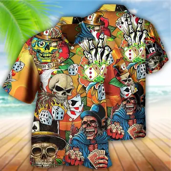 Гавайская рубашка с черепом ужаса для мужчин, летняя новинка, рубашка с короткими рукавами с 3D-печатью, модный тренд, уличная одежда в стиле хип-хоп
