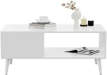 Деревянный журнальный столик для гостиной, Центральные Столики в стиле Ретро Середины века, Коктейльный столик с Полкой для хранения на Стойке регистрации, Белый