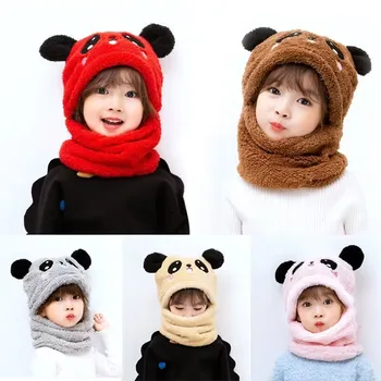 Детская шапка-ушанка Осенне-зимняя детская шапка с горловиной one super cute для милых мальчиков и девочек, пуловер с пандой, шапка