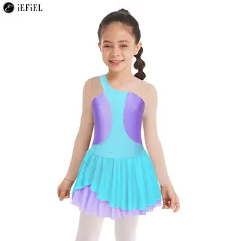 Детское платье для фигурного катания со стразами для девочек, Лирическое Балетное Танцевальное Гимнастическое Трико с юбкой-пачкой, Танцевальный костюм