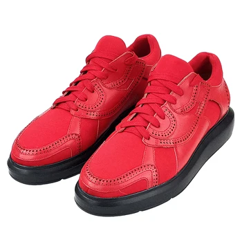 Дизайн из натуральной кожи с атласной тканью, пара настольных туфель, резная спортивная повседневная обувь, высокие мужские большие красные настольные туфли