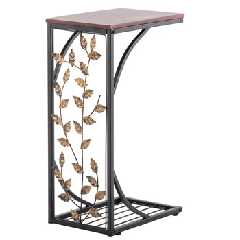 Железный приставной столик с рисунком в виде листьев 54*30,5*21 см кофейный столик коричневый