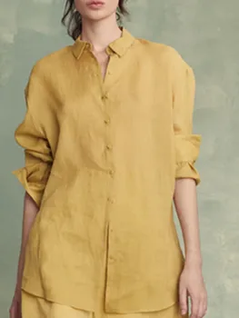 Женская желтая блузка свободного кроя с отложным воротником, женская однобортная рубашка и топы на весну-лето 2023 года