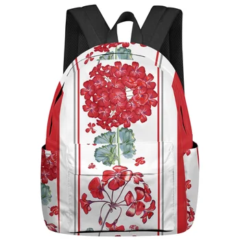 Женские и мужские рюкзаки с красными цветами герани, Водонепроницаемый школьный рюкзак для студентов, мальчиков и девочек, Набор для ноутбука, Mochilas