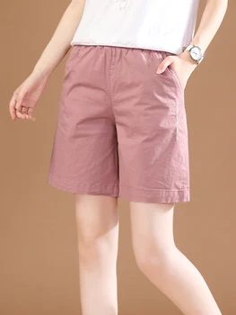 Женские короткие брюки HCXR 2023 Летние Тонкие шорты с эластичной резинкой на талии, свободные Широкие брюки с вышивкой