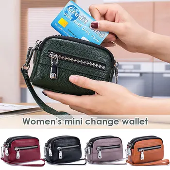 Женский мини-кошелек из воловьей кожи, брелок для монет, кошелек на молнии, мелочь, Многофункциональная сумка для монет для ежедневного использования