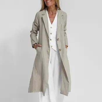 Женское длинное пальто, пальто средней длины, универсальные женские длинные куртки с лацканами, застежка на две пуговицы, дышащий материал для весны