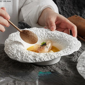 Имитация каменного зерна, Керамическая миска для соломенной шляпы, тарелка для пасты, Белая керамическая тарелка для салата, домашняя глубокая суповая тарелка, высококачественная обеденная тарелка