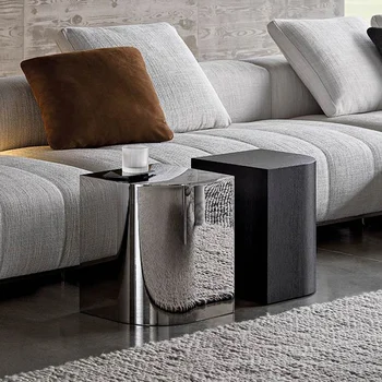 итальянский дизайн роскошный современный приставной столик серебристый журнальный столик из нержавеющей стали для мебели для гостиной