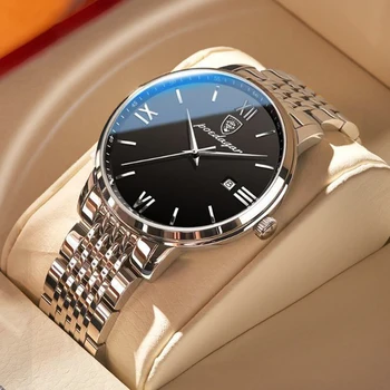 Кварцевые часы бренда POEDAGAR для мужчин, роскошные водонепроницаемые деловые часы из нержавеющей стали со светящейся датой Relogio Masculino