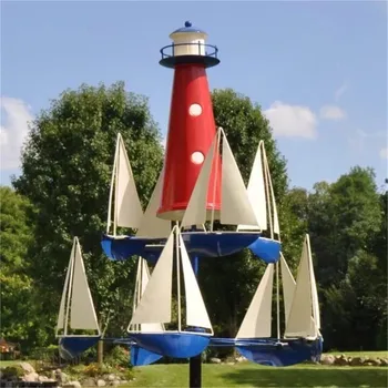 Кинетическая художественная скульптура ветра, летний маяк, Парусная лодка, ветряные мельницы, Морская художественная скульптура ветра, декор для дворового сада, Ветряная вертушка
