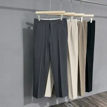 Корейский повседневный драповый бренд, Официальные брюки, Мужской Новый Летний мужской костюм, брюки длиной до щиколоток, Тонкий деловой Прямой эластичный пояс