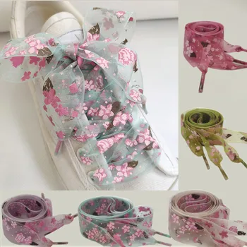 Красивые шифоновые шнурки с цветочным принтом Для мужчин и женщин, шнурки из органзы с бантом, Тренд, индивидуальность, Спортивная Повседневная обувь, шнурки