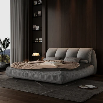 Кровать-платформа с мягкой обивкой королевского размера с негабаритной мягкой спинкой, утолщенными планками из соснового дерева и металлической ножкой, удобная кровать размера 