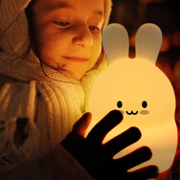 Кролик светодиодный датчик ночного освещения 9 цветов Мультяшный Силиконовый Кролик Прикроватная лампа для детей Детская Игрушка в подарок