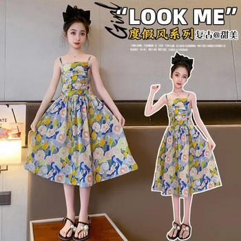 Летние платья для маленьких девочек от 4 до 16 лет, элегантное вечернее платье для девочек 2023, Новая детская одежда, бесплатная доставка, платье в корейском стиле