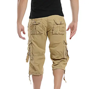 Летние повседневные шорты, мужские хлопчатобумажные шорты-карго, мужские камуфляжные короткие брюки Homme без пояса, прямая поставка, брюки длиной до икр