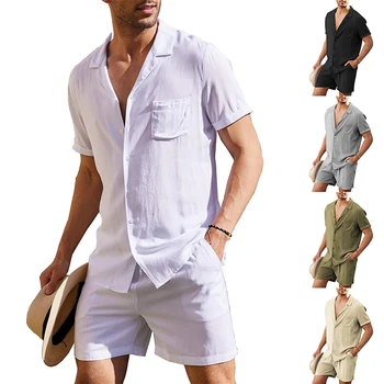 Летний европейский и американский мужской модный костюм-рубашка с короткими рукавами, свободный повседневный кардиган, рубашка, Шорты