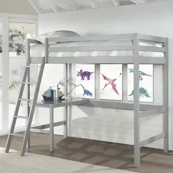 Мебель Hillsdale Caspian Wood Study Двуспальная кровать-чердак со столом, серый