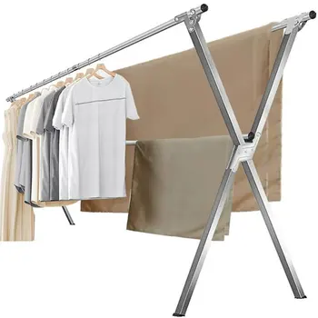 Металлическая вешалка для сушки одежды X-типа, увеличенная длина на 95 дюймов, складная конструкция - прочная и компактная вешалка для сушки одежды