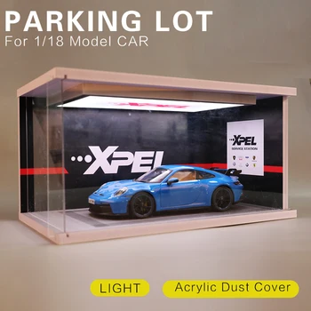 Модели автомобилей 1:18, цельная модель гаража для парковки с подсветкой и акриловой пылезащитной крышкой