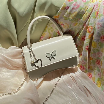 Модная женская маленькая квадратная сумка через плечо с жемчужной цепочкой, ретро женские сумки-мессенджеры, простые сумки-клатчи для девочек