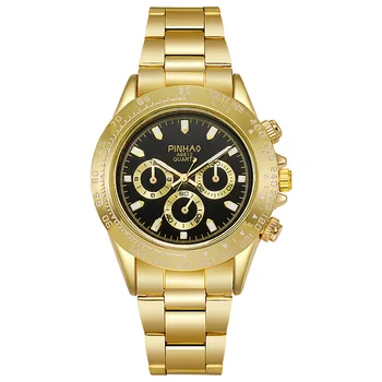 Модные Мужские часы известного бренда, золото, нержавеющая сталь, Водонепроницаемые мужские кварцевые наручные часы с тремя глазами, двойные цифровые, Подарок