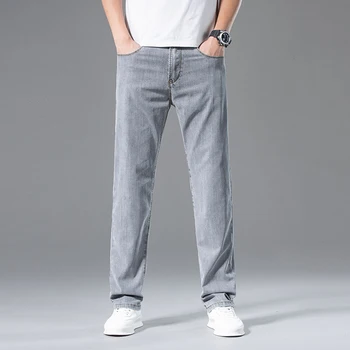Мужские джинсы Lyocell, летние Новые высококачественные светло-тонкие дымчато-серые брюки, Прямые Свободные Повседневные джинсовые брюки, мужские