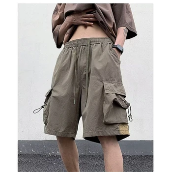Мужские летние брюки-карго, шорты, свободные брюки до колена с прямыми карманами