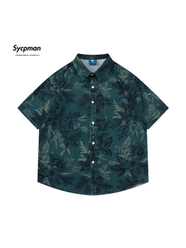 Мужские рубашки с короткими рукавами и цветочным принтом Sycpman в стиле ретро, модная свободная одежда для пар, повседневная универсальная рубашка на лето