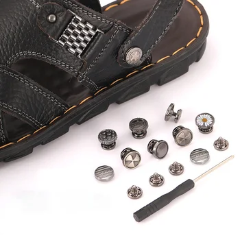 Мужские сандалии с металлической пряжкой на винтовой пуговице Кожаные тапочки со съемной пряжкой и заклепками Для ремонта обуви Регулируемая пуговица на талии джинсов